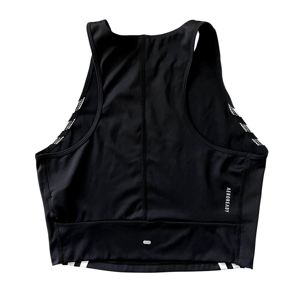 Adidas 3 Stripes Running Crop Top Black White Size S - Picture 2 of 3